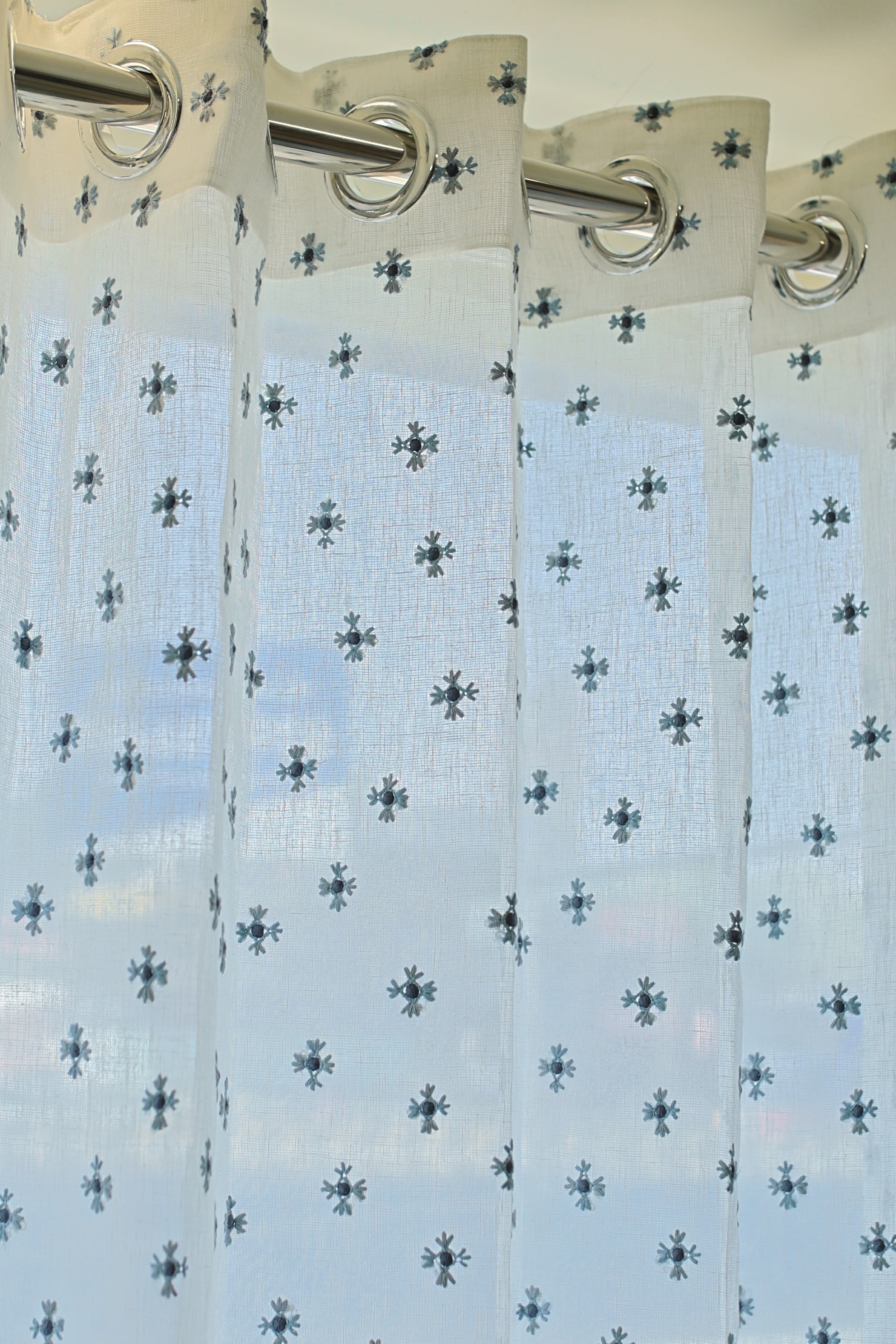 Curtains - Chandubi Premium Embroidery sheer curtains blue shade