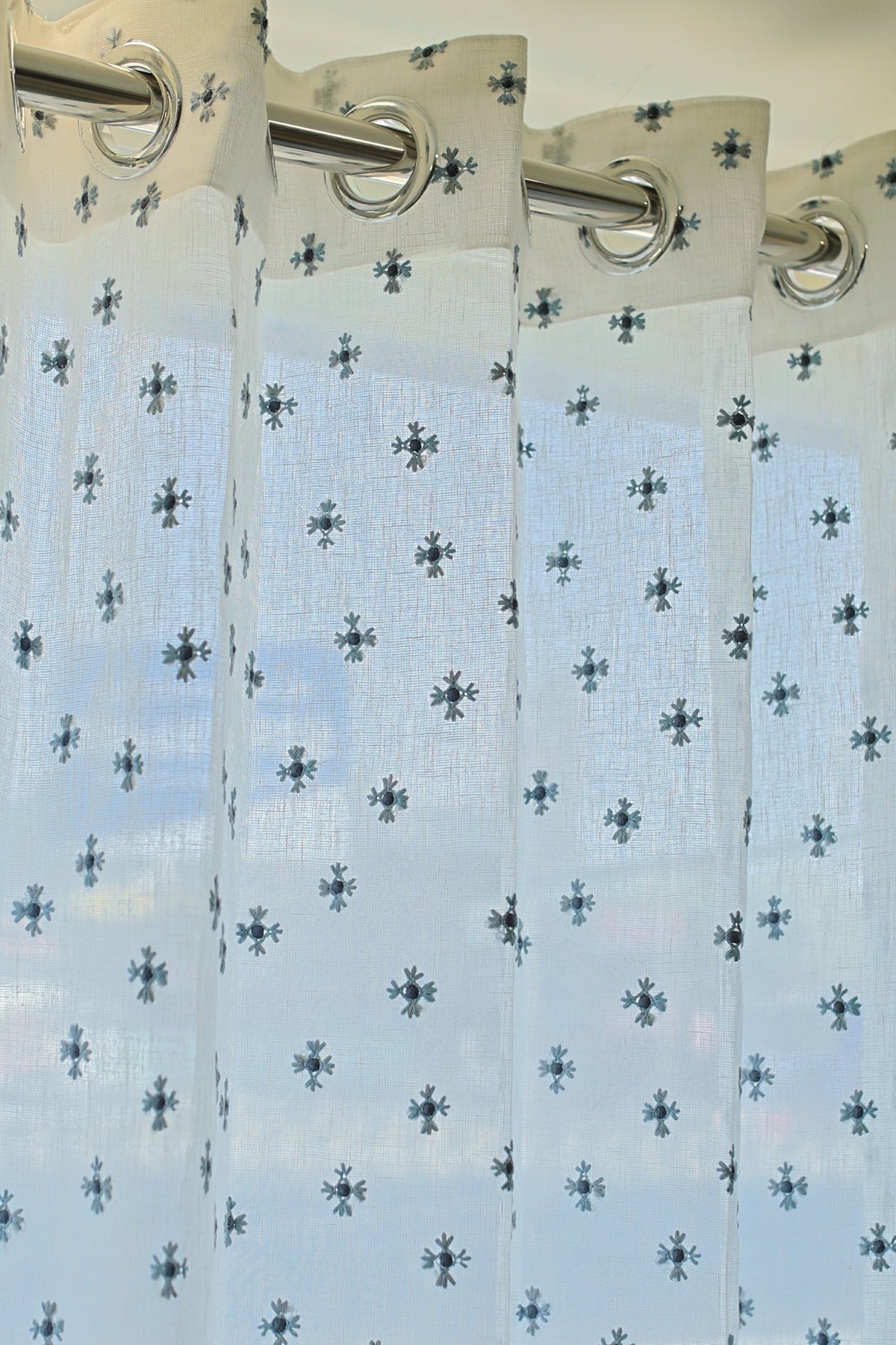 Curtains - Chandubi Premium Embroidery sheer curtains blue shade