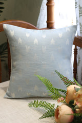 Powder Blue Geometric Embroidered Cushion Cover