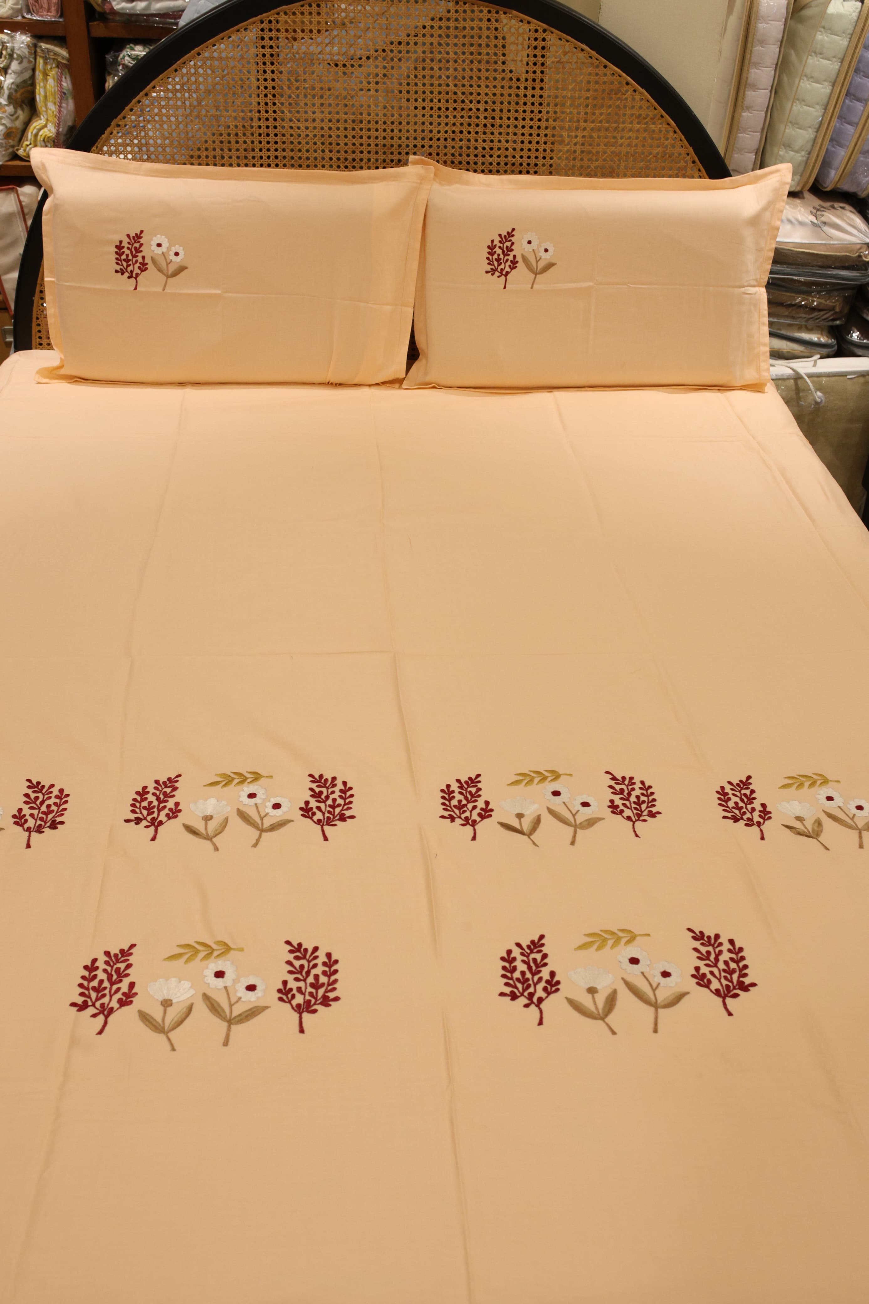 King Size Premium Machine Embroidery Bedsheet Set with 2 Pillow Covers (108x108")