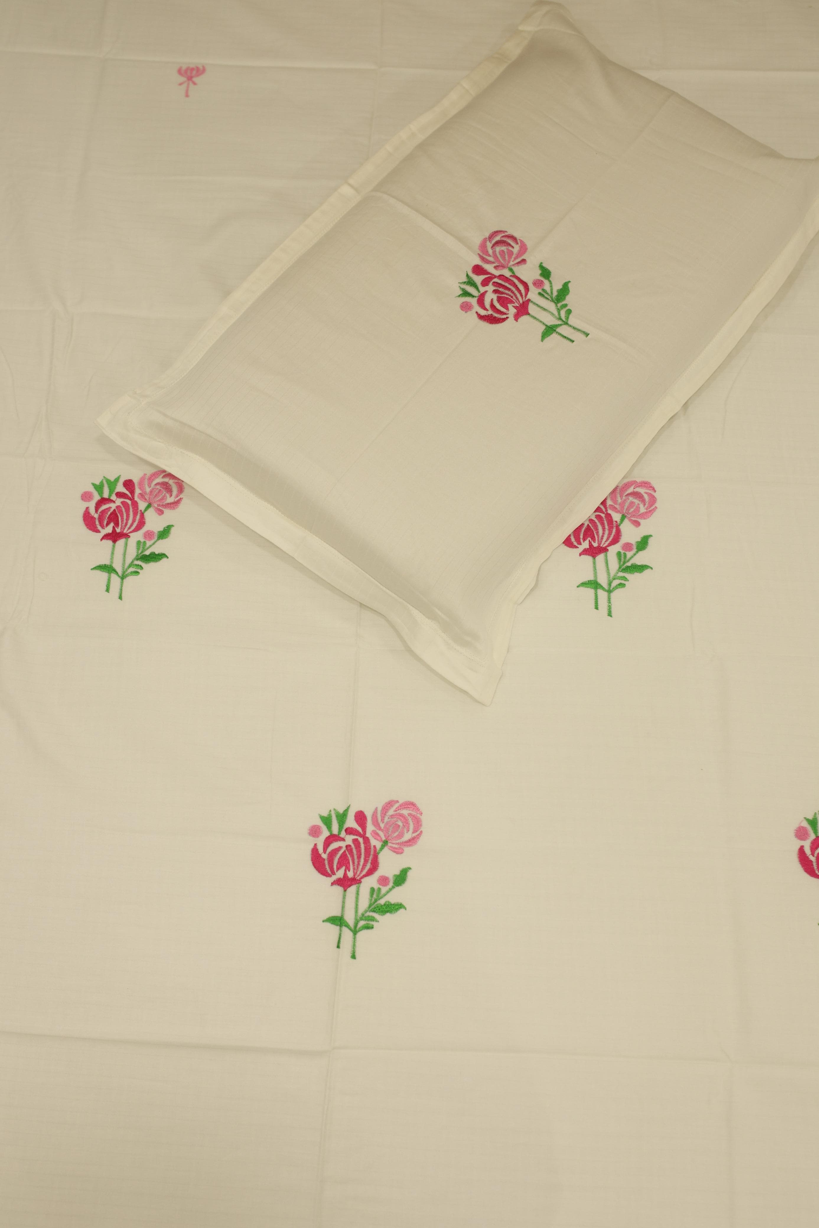 Bedsheets - single premium machine embroidery White bedsheets
