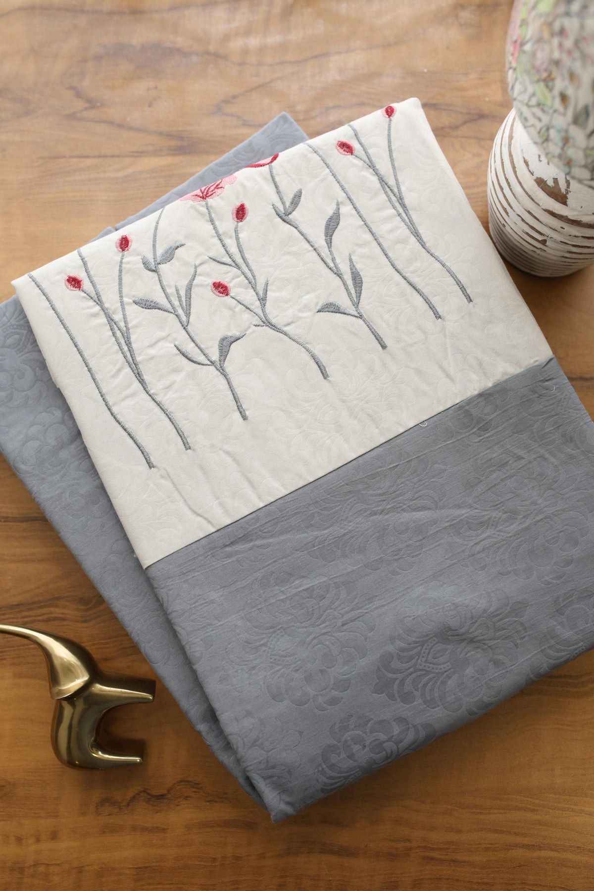 Elegant Floral Embroidery King Bedsheet Set Caspian