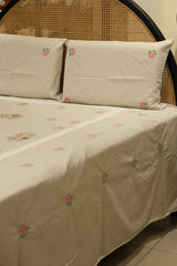Premium Cross stitch Embroidery Cotton King Size Bedspread Set
