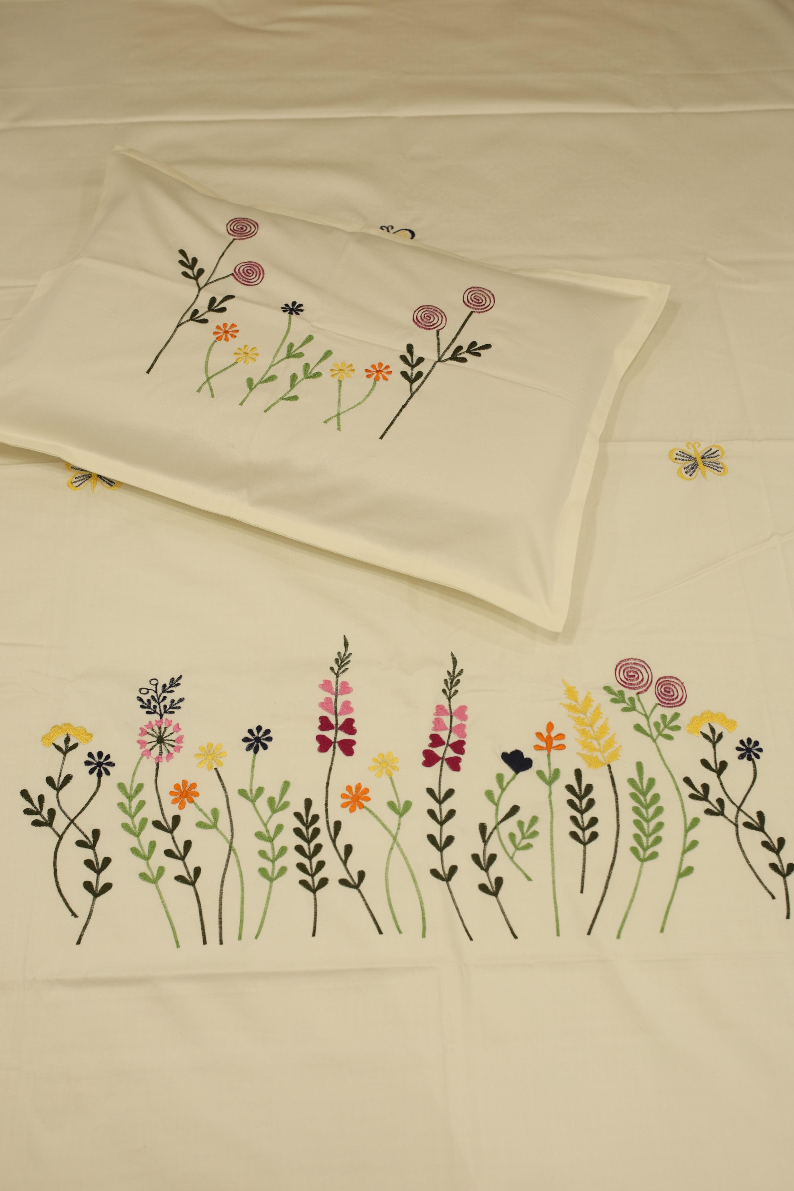 Bedsheets - single premium machine embroidery White bedsheets