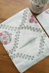 White Lilly Cotton Handblock Percale Single Bedsheet