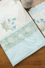 Bedsheets - Queen percale cotton handblock white lily bedsheets