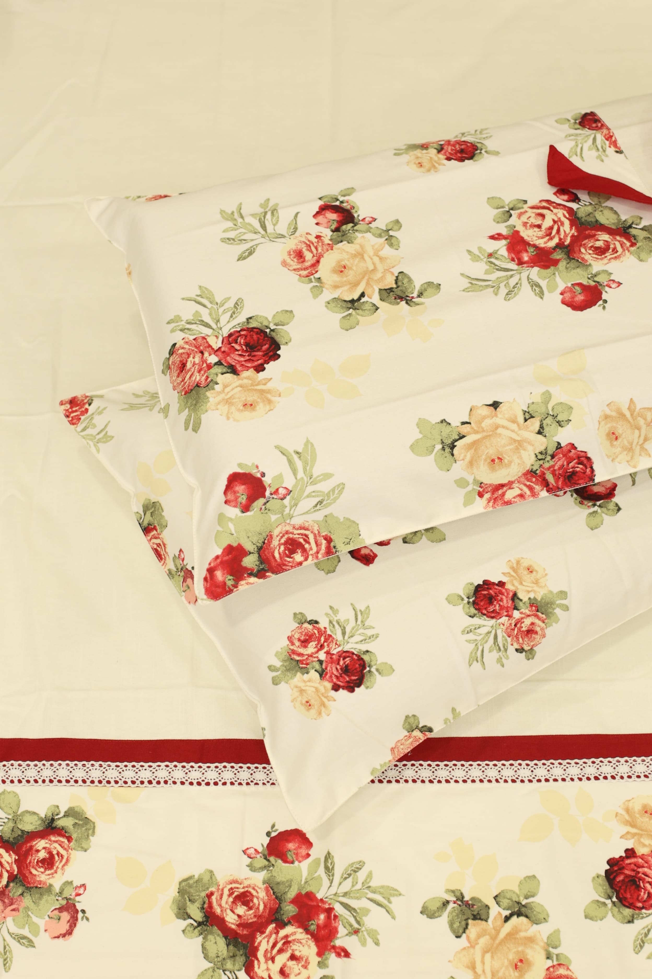 Bedsheets - Queen Premium check floral embroidery  bedsheet Xmas theme edition