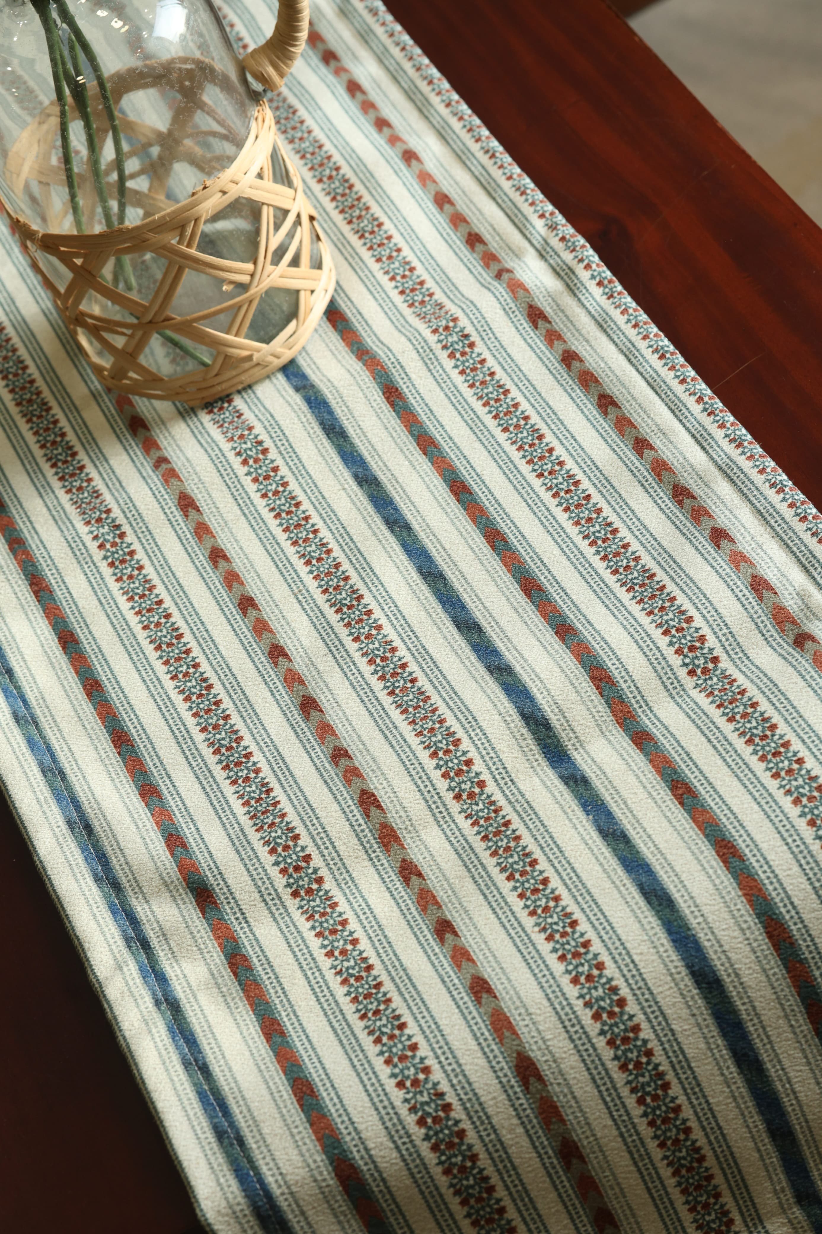 Striped Floral Patterned 6 seater Table Runner