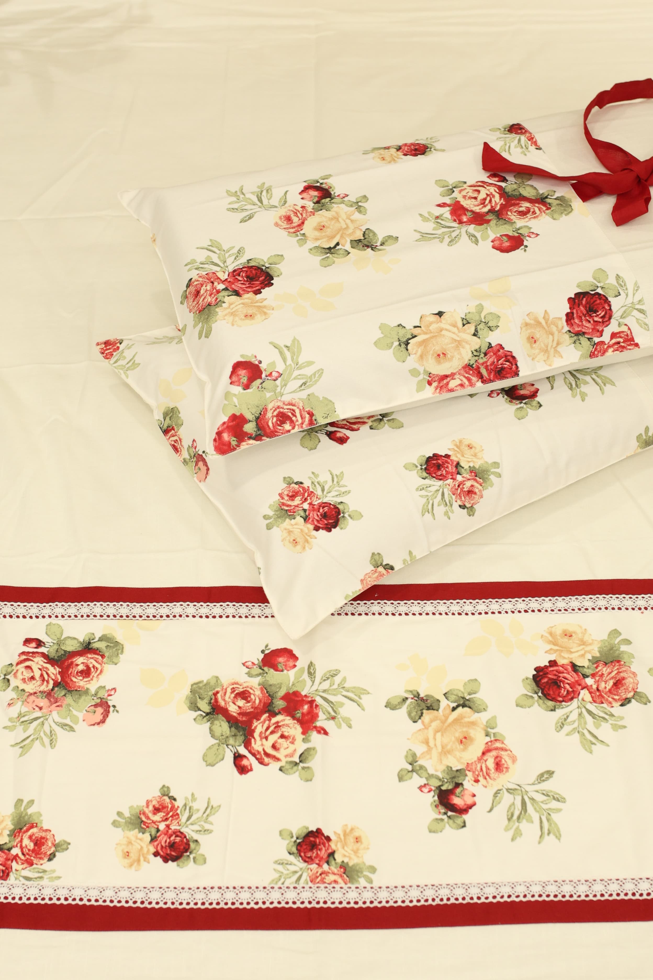 Bedsheets - Queen Premium check floral embroidery  bedsheet Xmas theme edition