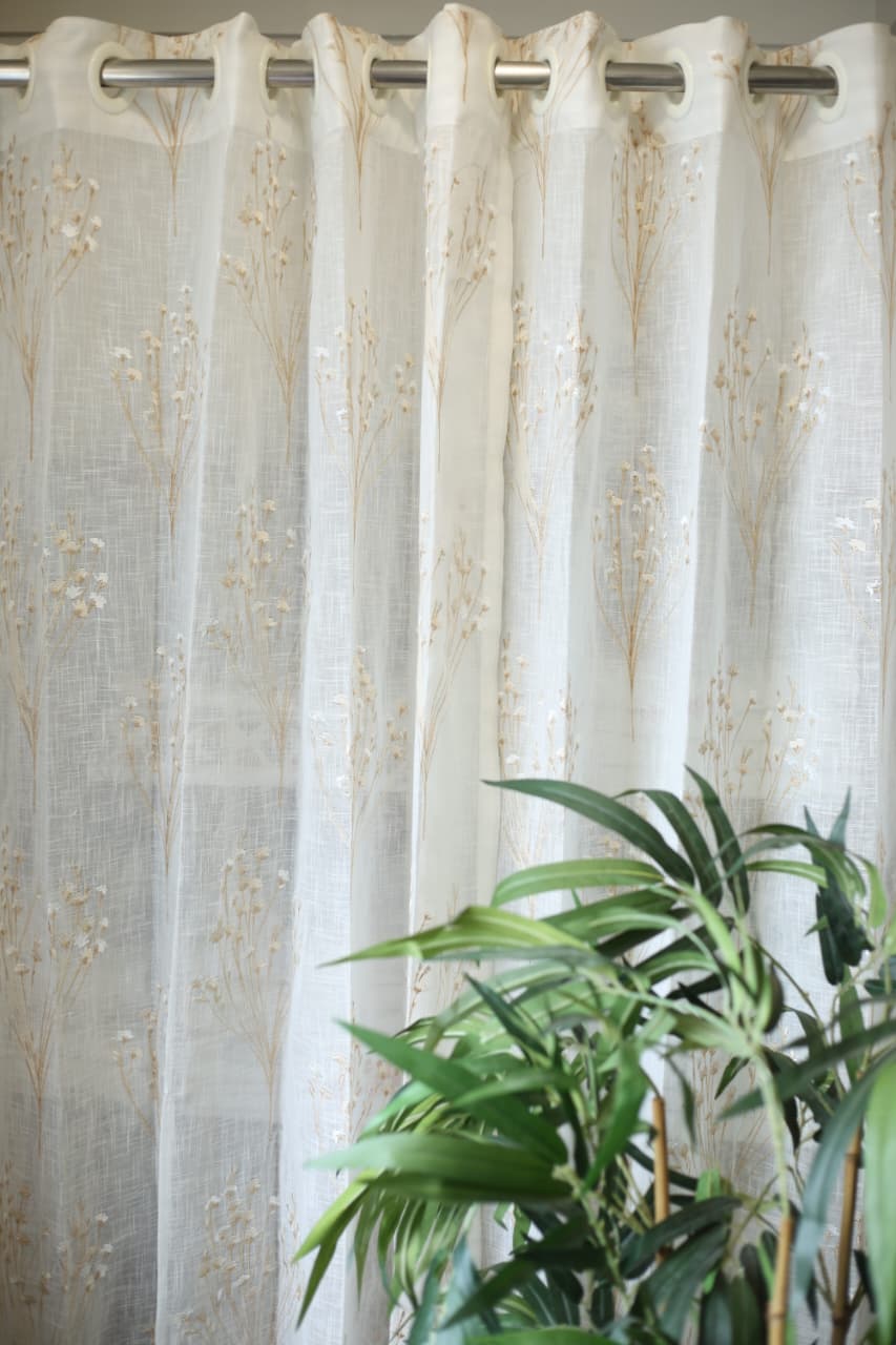 Curtains -Premium embroidered sheer curtain off white base