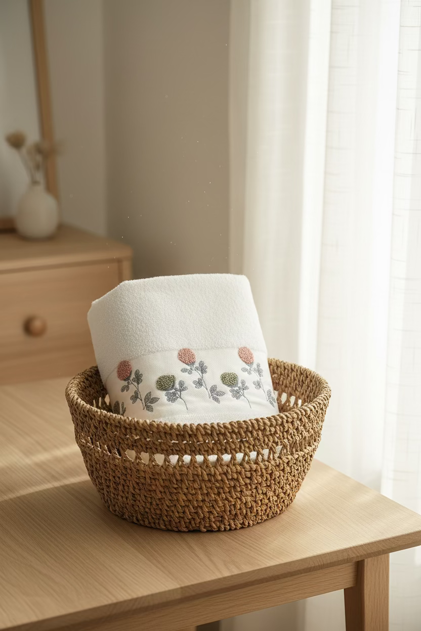 Premium Floral Embroidery  Bath Towel – Pastel (peach)
