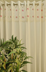 Curtains : Premium designer cross stitch embroidery curtains pure white colour