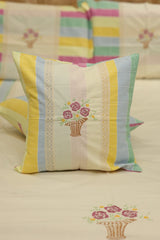 Pastel Stripe Premium Embroidery Cotton King Size Bedspread Set