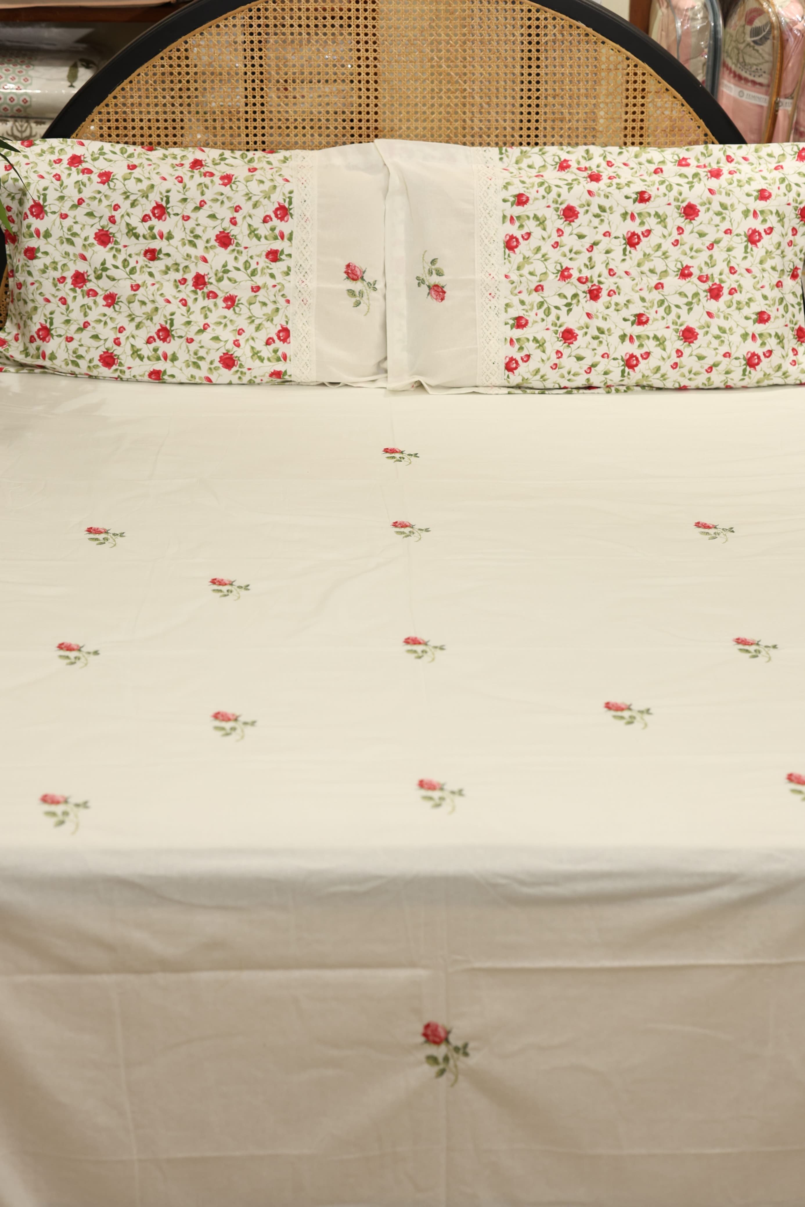 Premium Cross stitch Embroidery Cotton King Size Bedspread Set Cottage collections 1