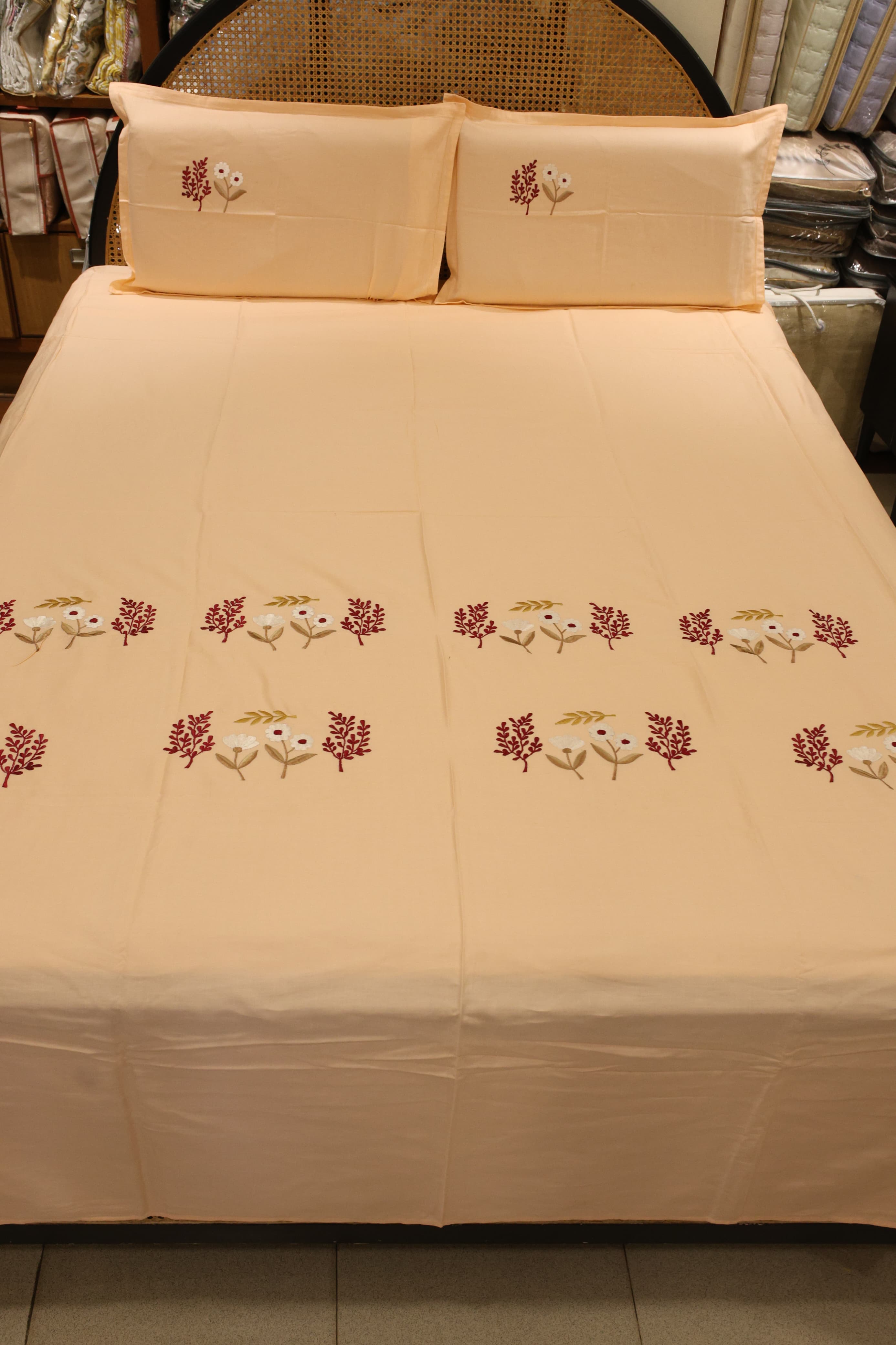 King Size Premium Machine Embroidery Bedsheet Set with 2 Pillow Covers (108x108")