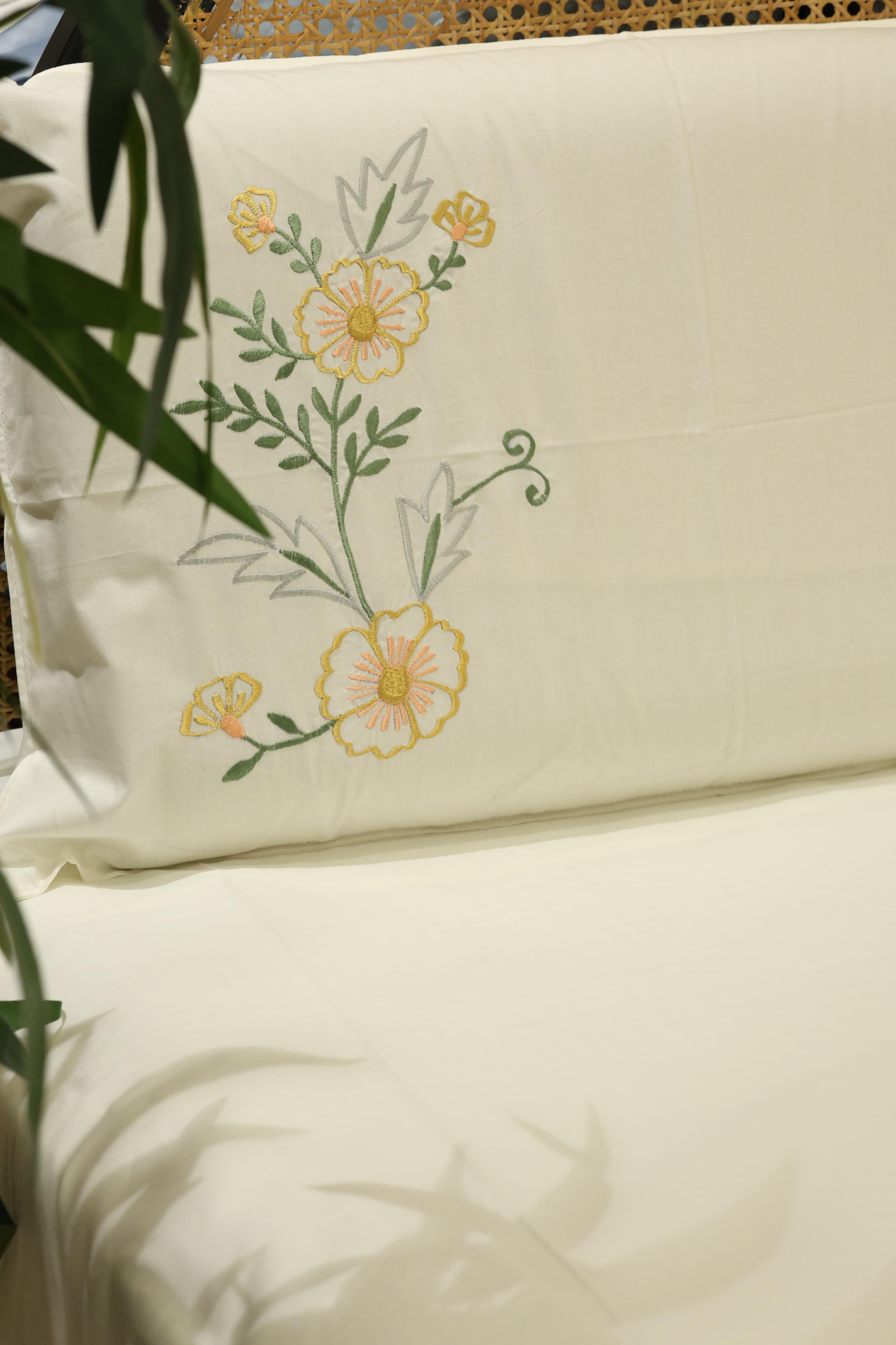 King Size Premium Machine Embroidery Bedsheet Set with 2 Pillow Covers (108x108")