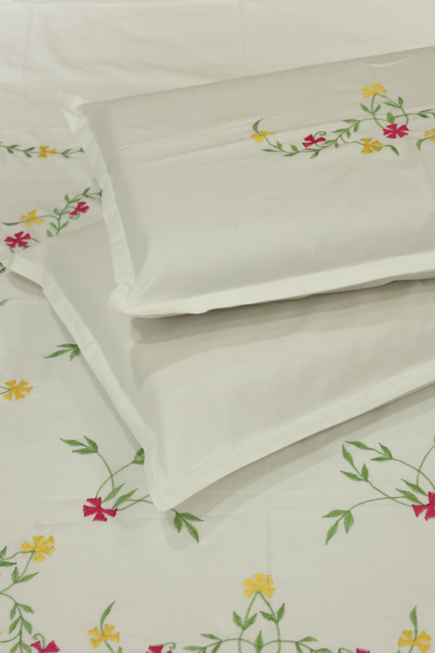 King Size Premium Machine Embroidery Bedsheet Set with 2 Pillow Covers (108x108")