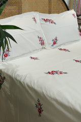 Premium Hand Embroidery Cotton King Size Bedsheet Set with 2 Pillow Covers HEK