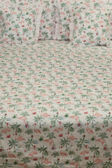 Bedsheets - Premium king floral printed lace bedsheet with cushion covers pink bud