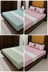 Bedsheets - Queen Premium check floral embroidery  bedsheet