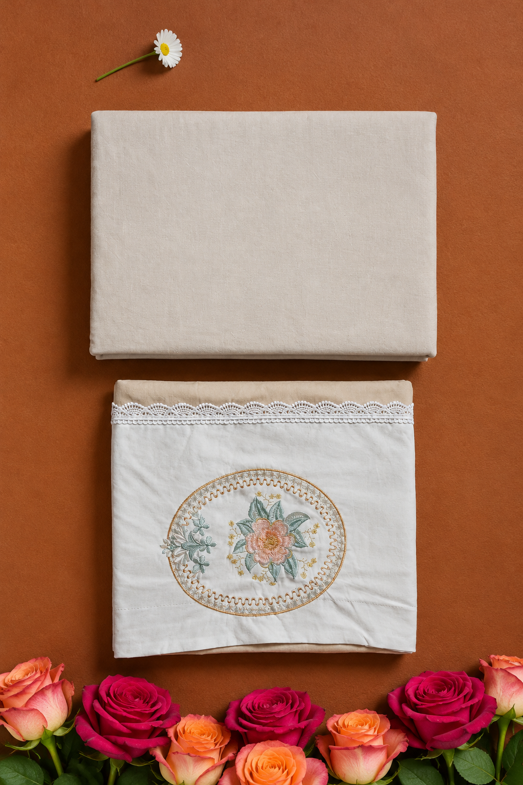 Bedsheets - Vintage King soft cotton lace bedsheets majestic