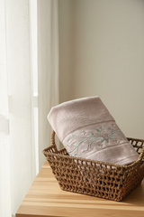 Premium Floral Embroidery  Bath Towel – Pastel (Dusty pink)