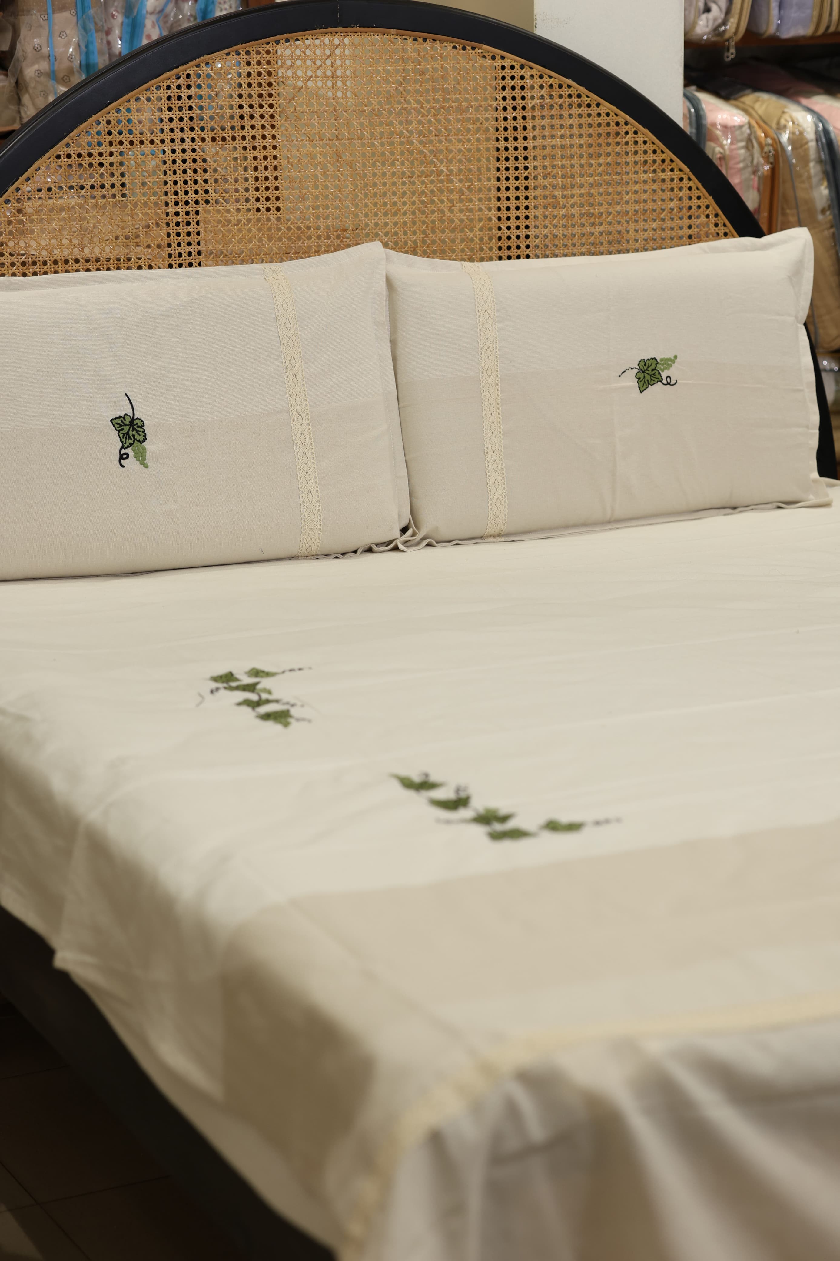 Vine Embroidery Cotton Double Bedsheet Set