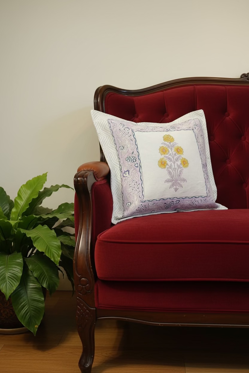 Handblock cushion cover|16×16