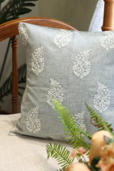 Sage Grey Floral Embroidered Cushion Cover-pre booking