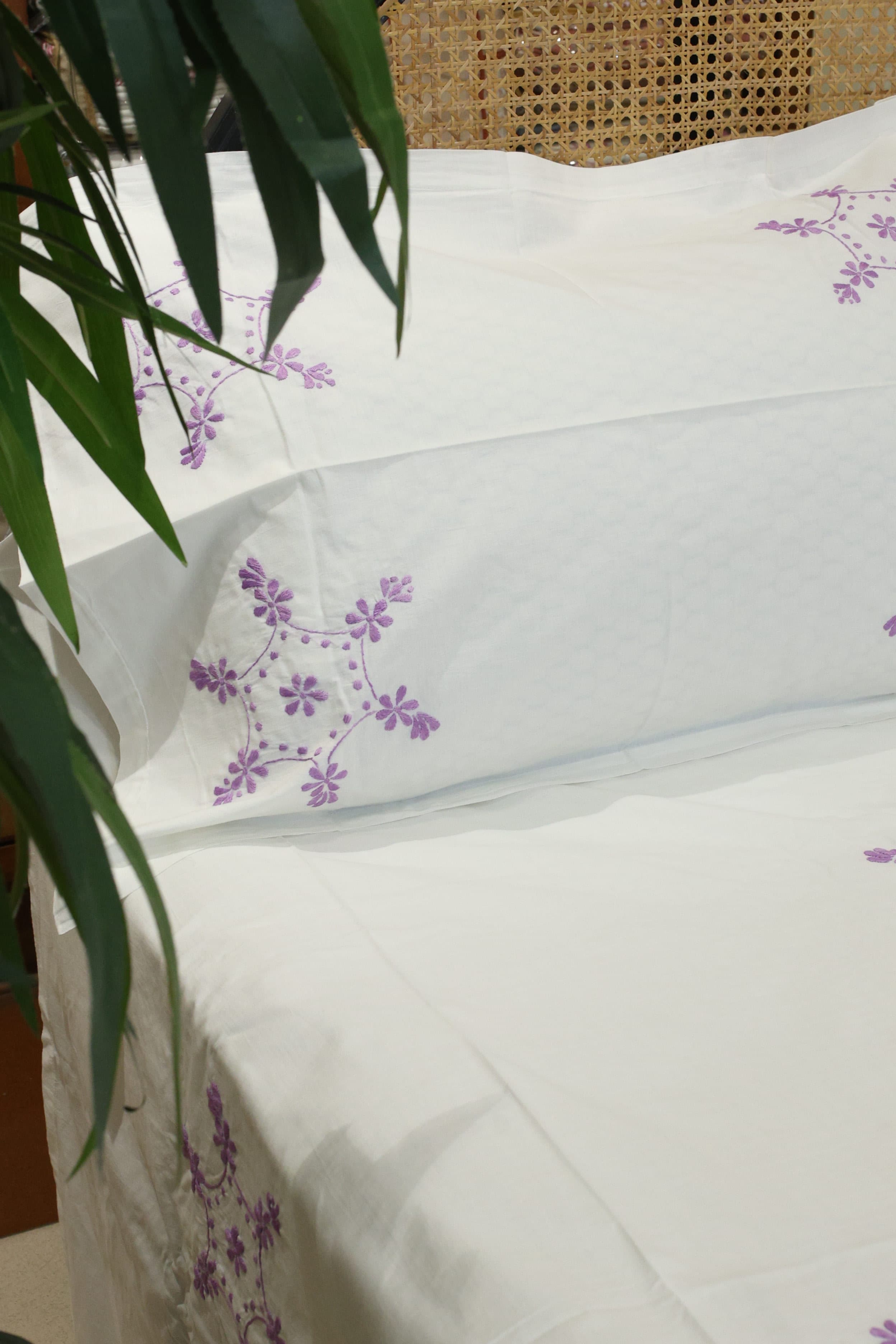 Premium Hand Embroidery Cotton King Size Bedsheet Set with 2 Pillow Covers HEK