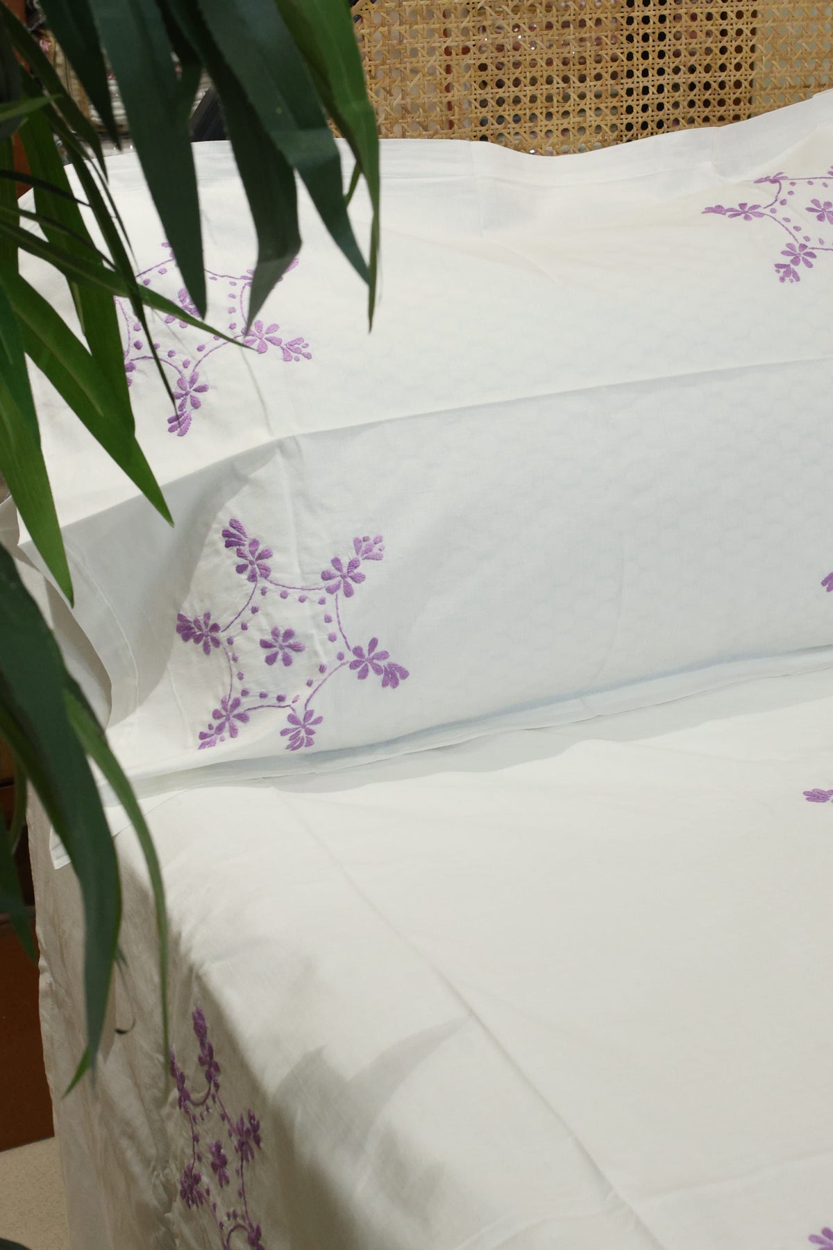 Premium Hand Embroidery Cotton King Size Bedsheet Set with 2 Pillow Covers HEK