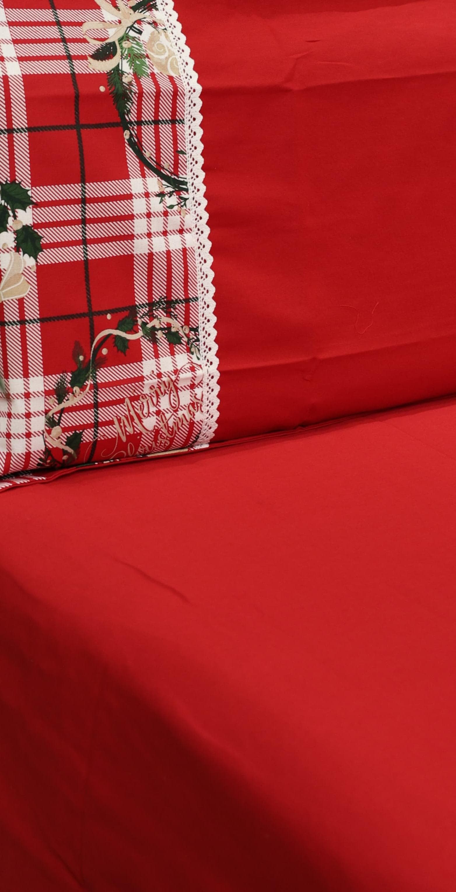 Bedsheets - Queen Premium check floral embroidery  bedsheet Xmas theme edition