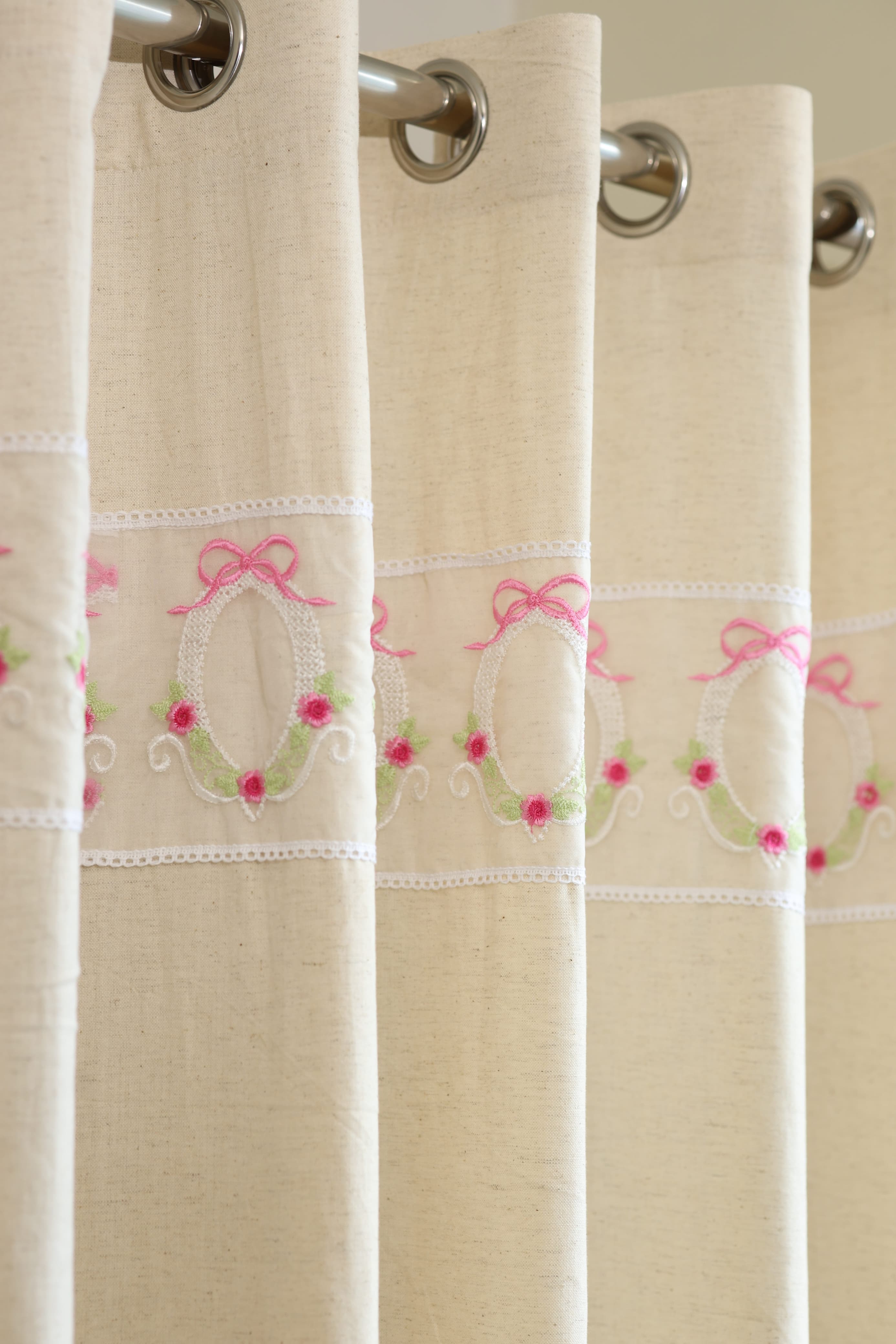 Curtains - Embroidery designer opaque curtains Blush bow
