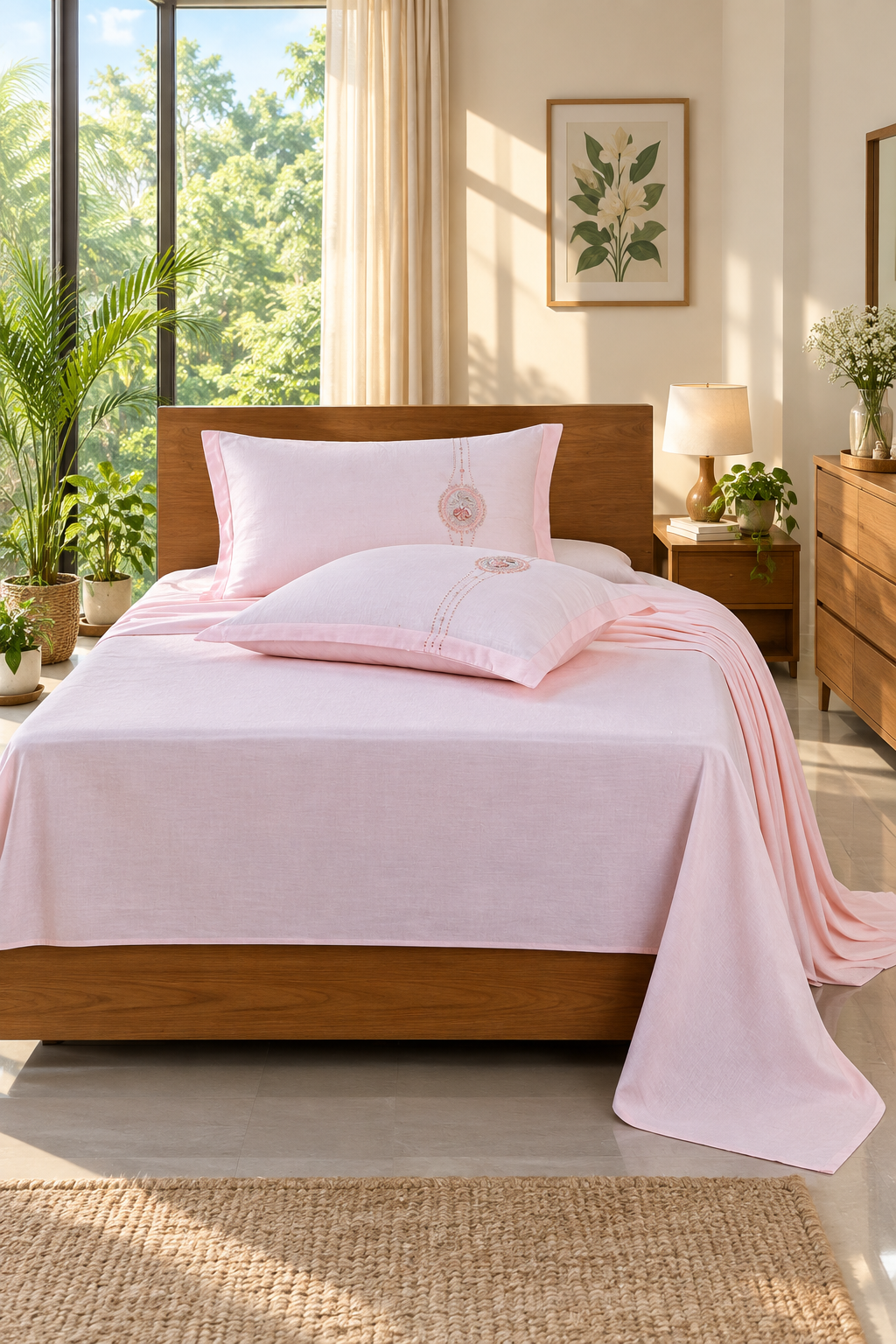 Bedsheets - Queen Premium Embroidery Bedsheet – Blush Rose Solid