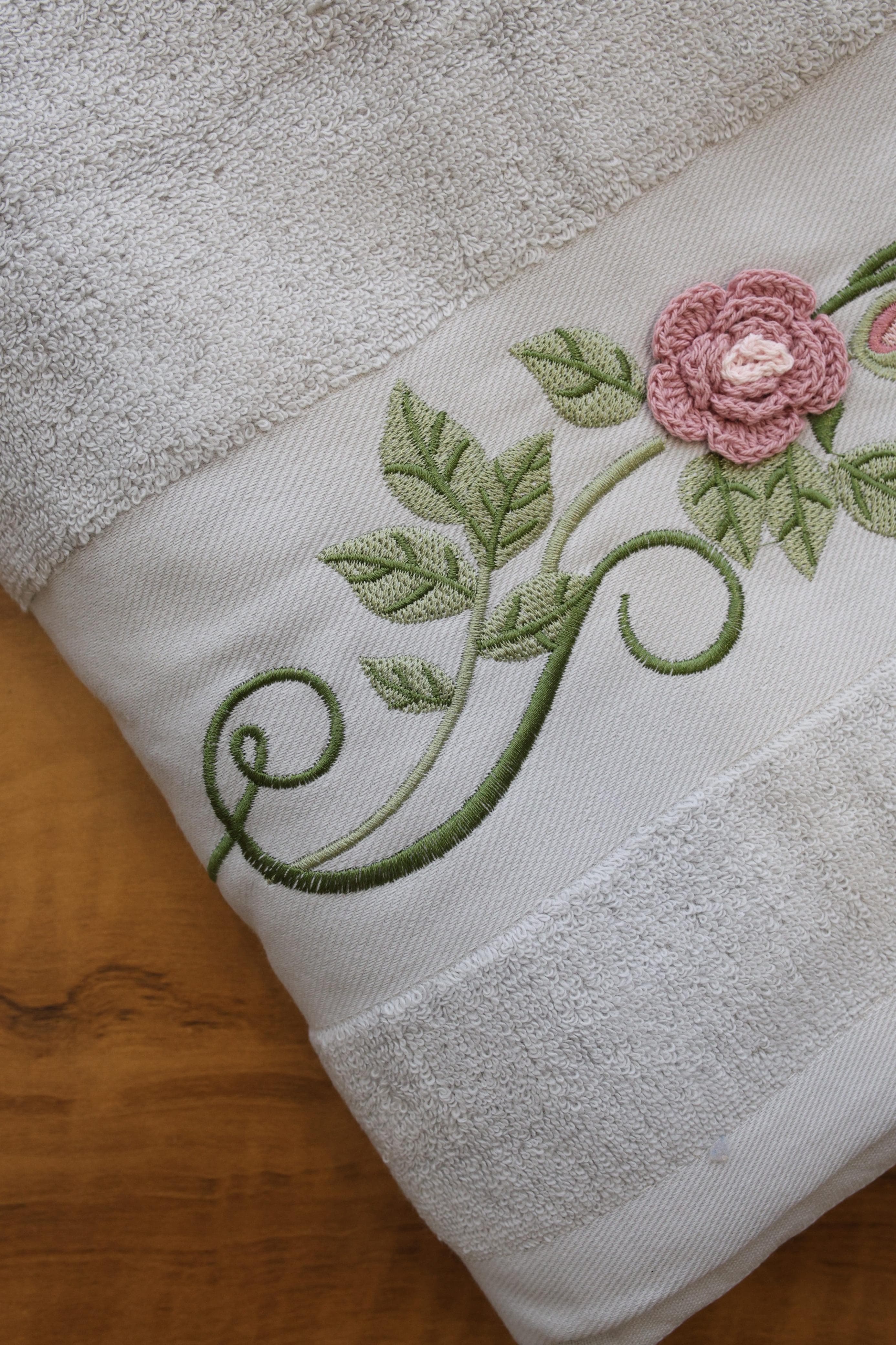 Premium Floral Embroidery  Bath Towel – Pastel