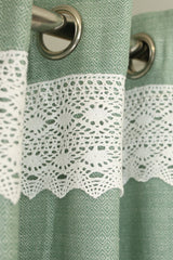 Green Woven Opaque Curtain with White Crochet Lace Border