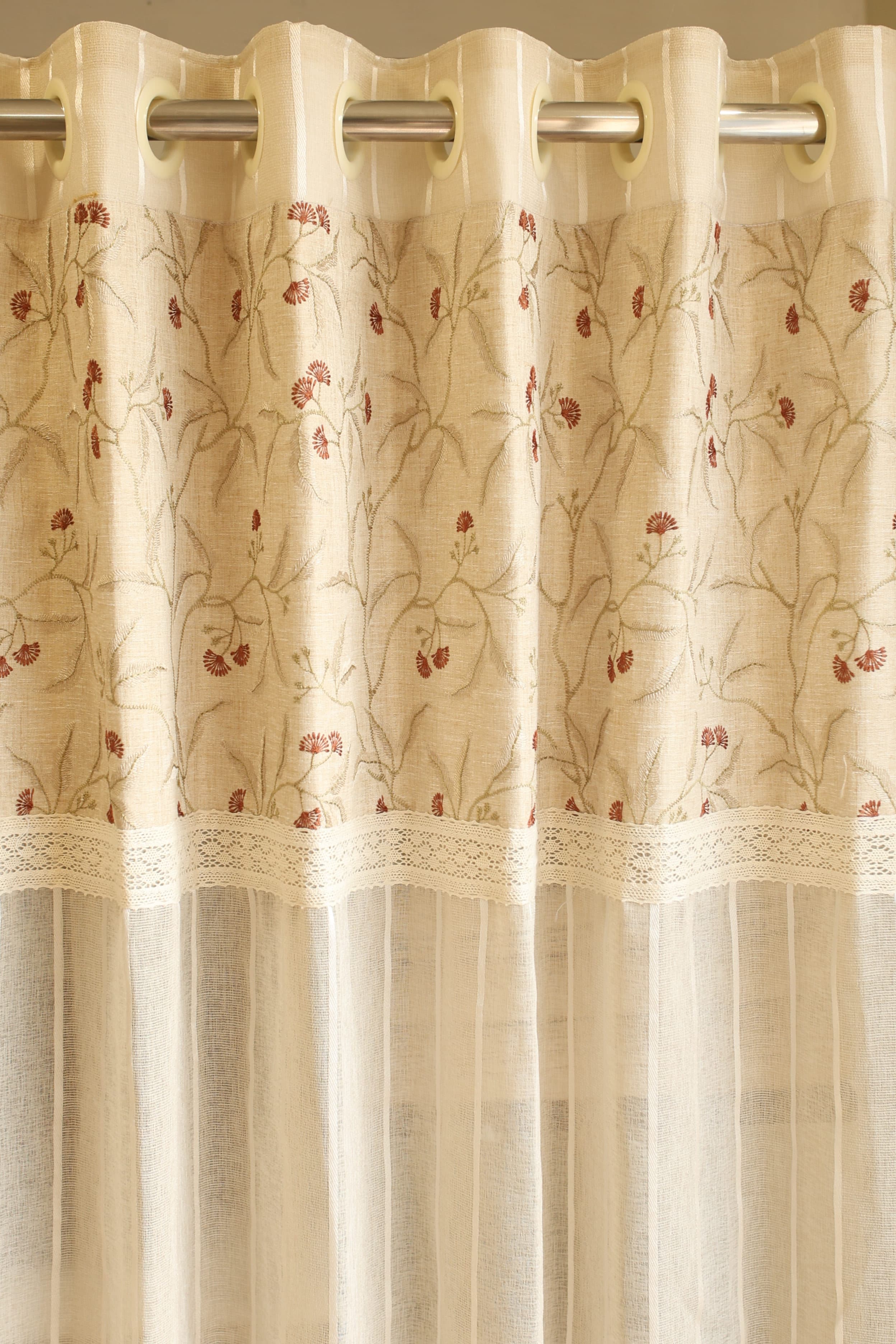 Curtains - Premium designer embroidery sheer curtains beige base prebooking (description )