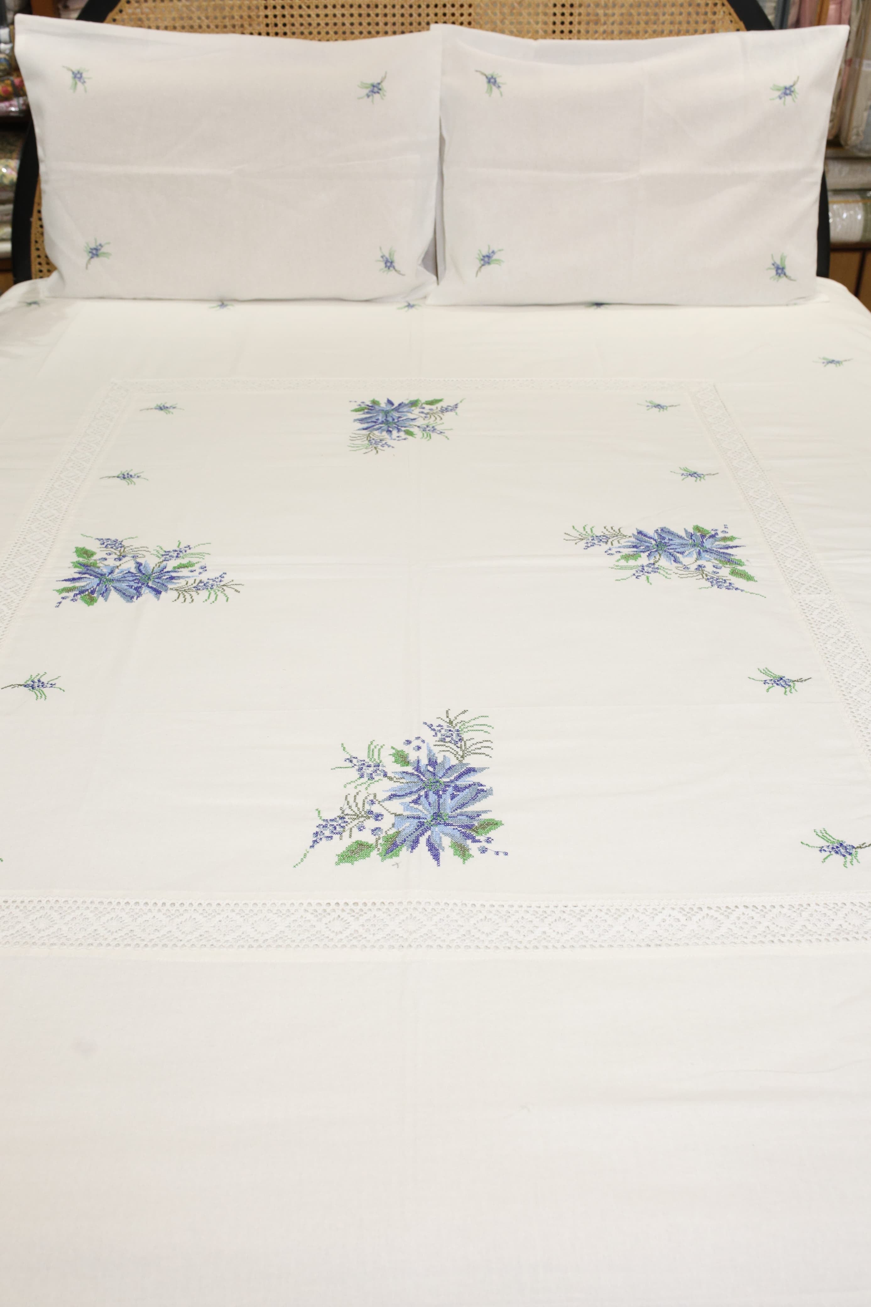 Bedsheets - Queen  premium cross stitch embroidery bedsheets