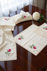 Combo Rose Table Linen Set (Runner, Placemats & Tissue Box Cover)