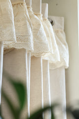 Ivory Lace Crochet with hakoba frill opaque curtains cottage frills