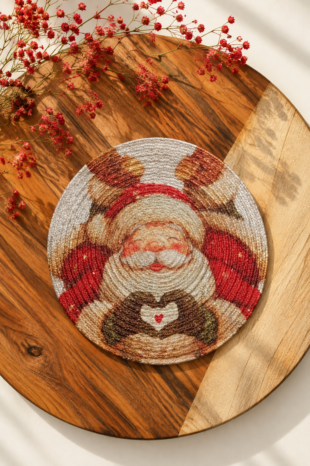 Heart Hands Santa Printed Coaster