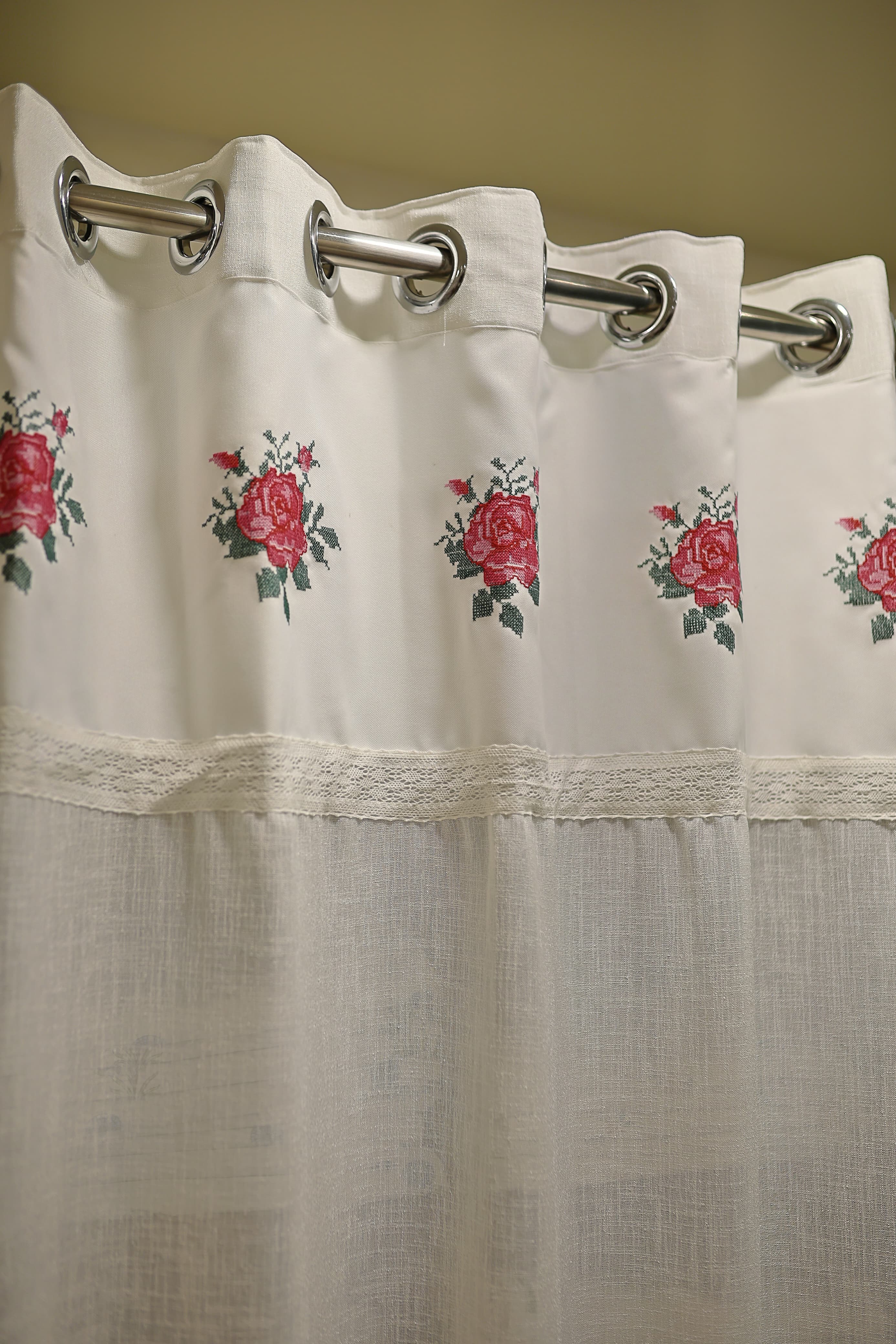 Curtains : Premium designer cross stitch embroidery sheer curtains(7-10 working days to dispatch )