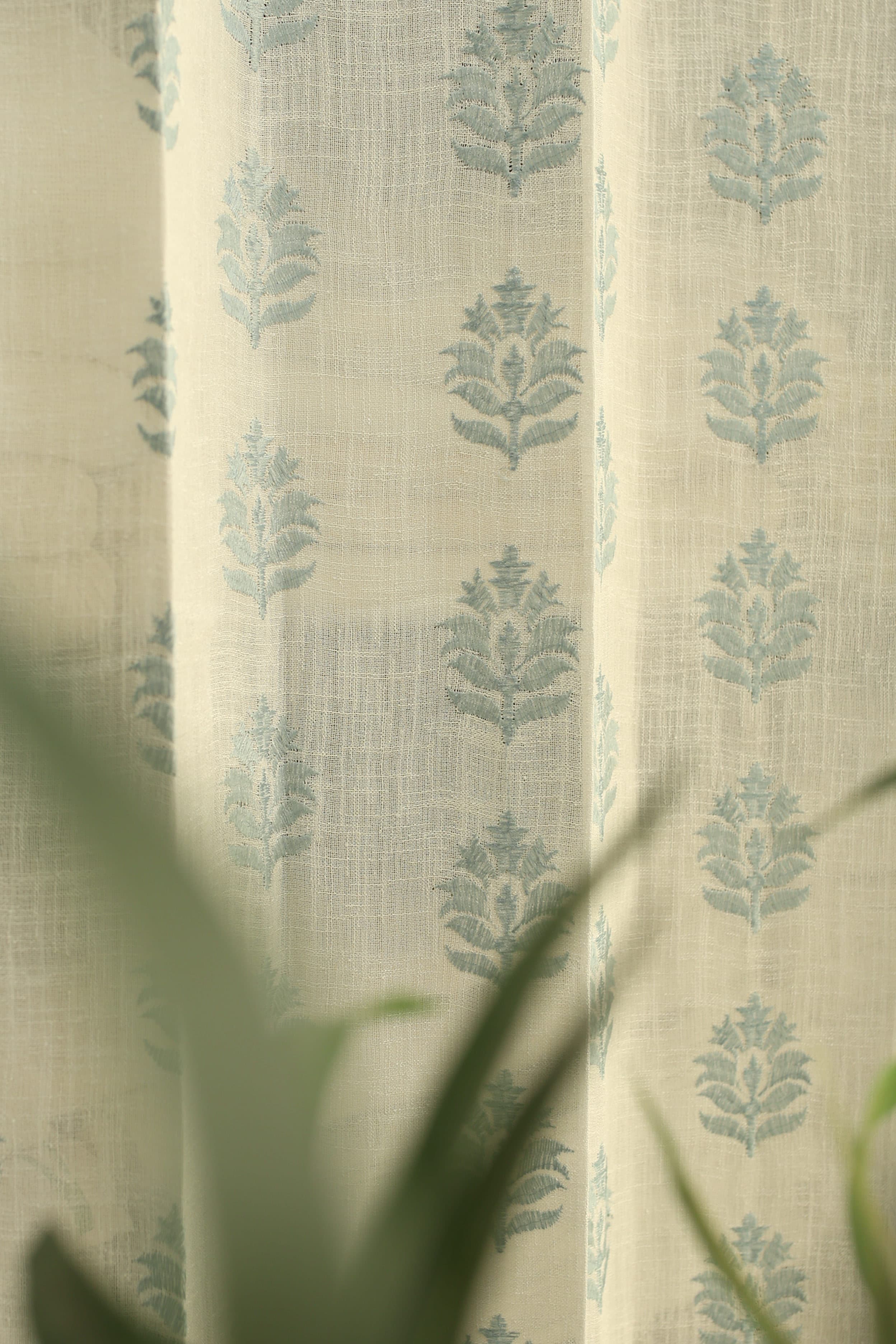 Curtains-Premium embroidered sheer curtains white base