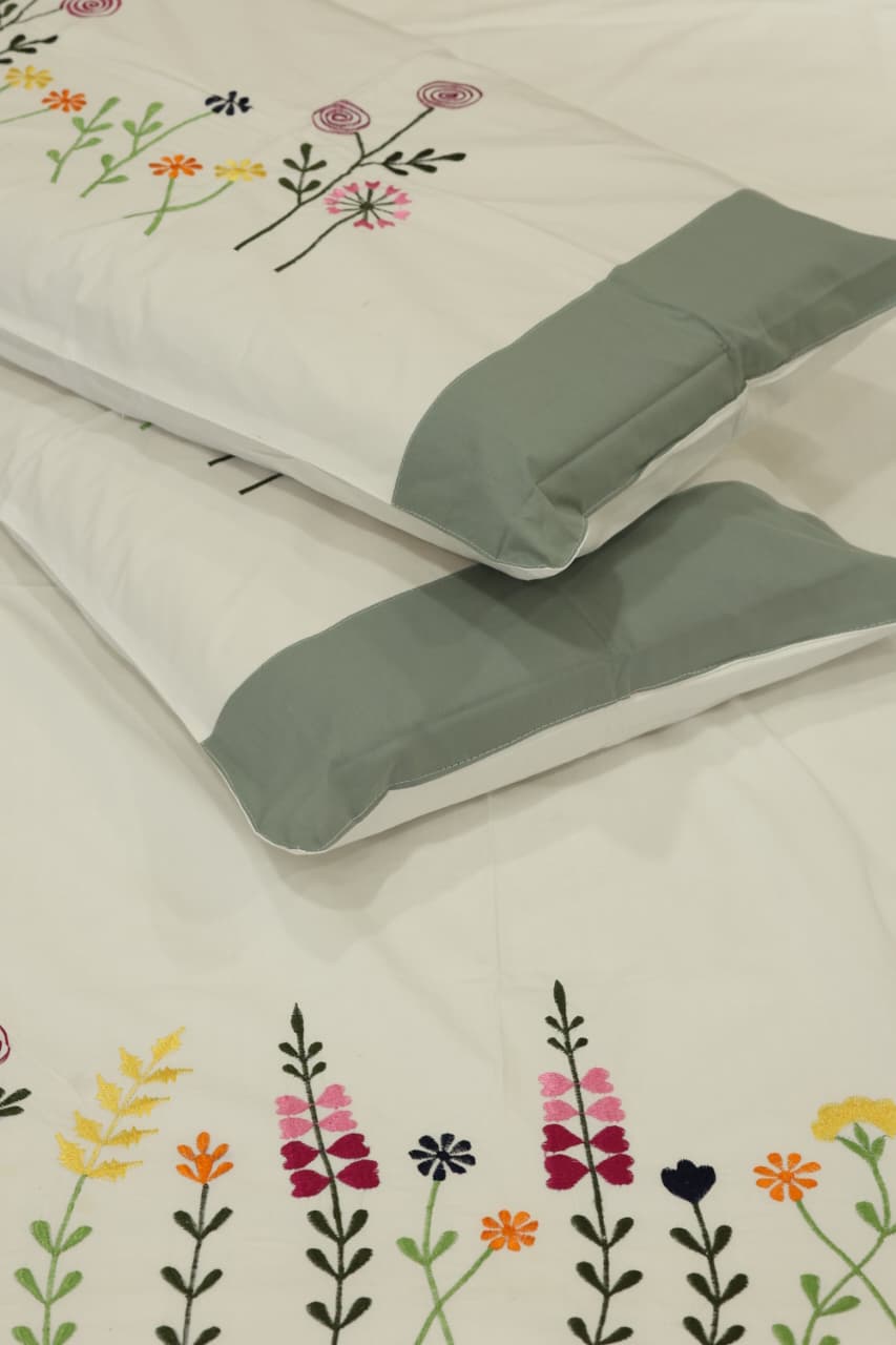 King Size Premium Machine Embroidery Bedsheet Set with 2 Pillow Covers (108x108")