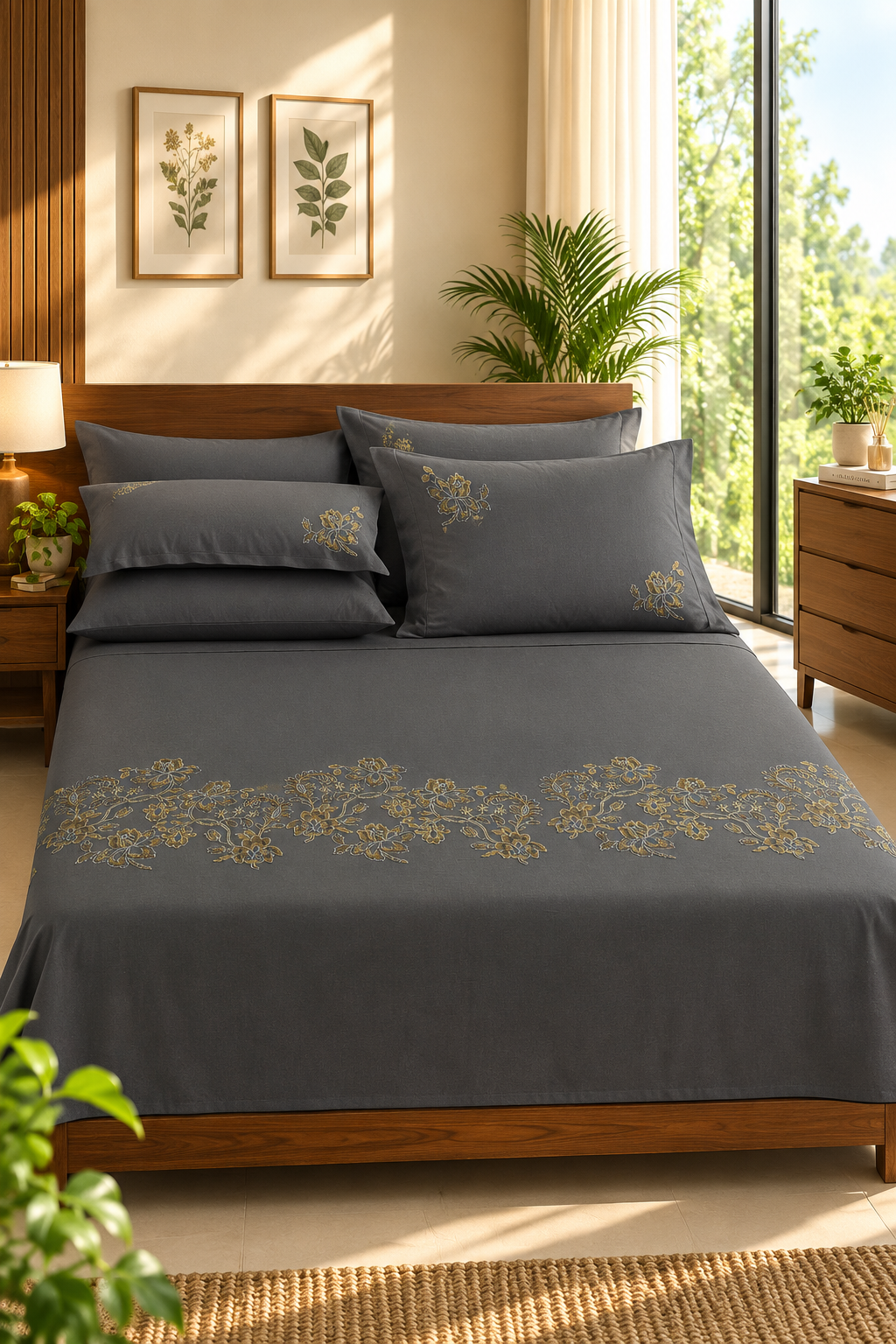 Bedsheets - Premium King Machine embroidery Soft cotton bedsheets(warm brown)