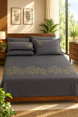 Bedsheets - Premium King Machine embroidery Soft cotton bedsheets(warm brown)