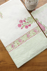 Bedsheets - Queen percale cotton handblock white lily bedsheets
