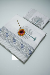 Bedsheets - King percale cotton handblock white lily  bedsheets