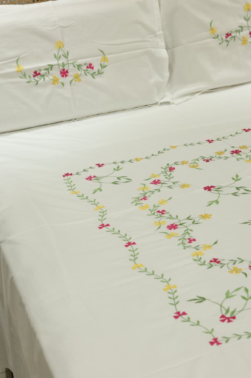 King Size Premium Machine Embroidery Bedsheet Set with 2 Pillow Covers (108x108")