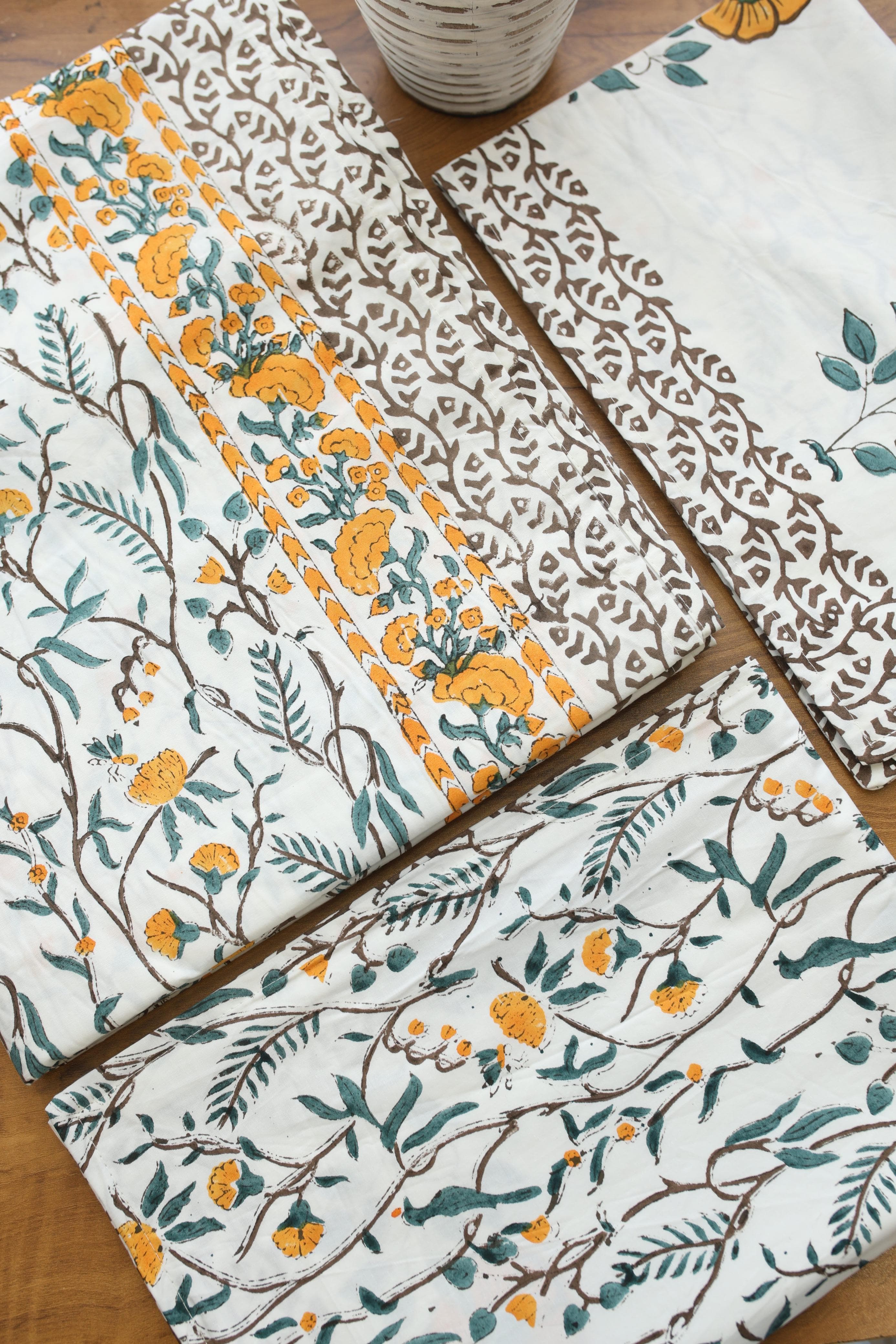 Bedsheets - King percale cotton handblock soft lily  bedsheets